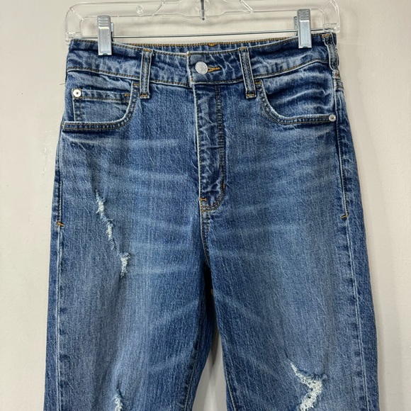 Anthropologie Pilcro The Vintage Straight Raw Hem Distressed Jeans Dark Wash 27 - Picture 4 of 16